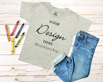Kids Sport Grey T-Shirt Mockup, Toddler Flat Lay (Digital Download)