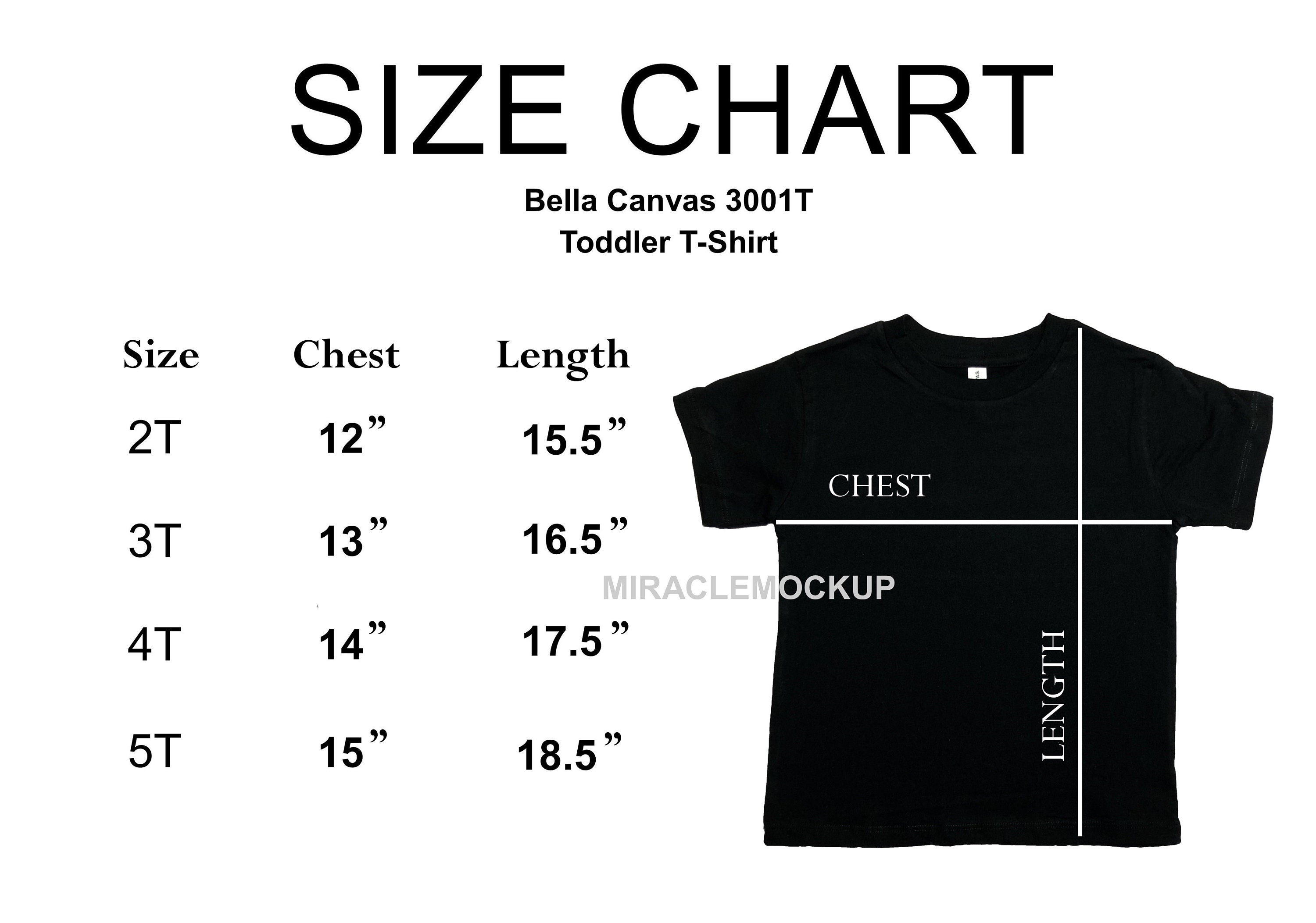 Bella Canvas 3001T Toddler T-shirt Size Chart (digital Download