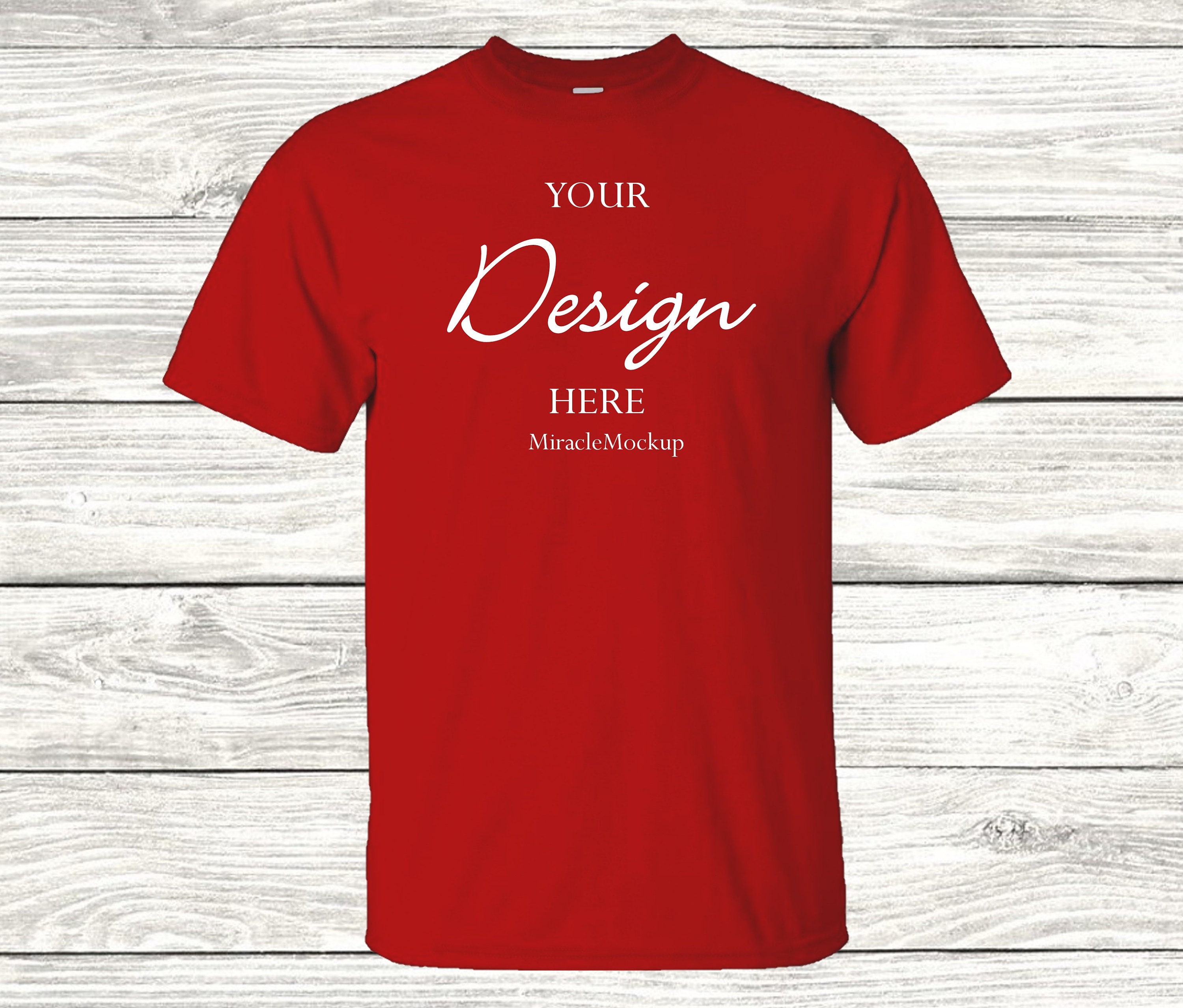 Download Camiseta roja Mock Up G500 Mock-Up Madera Fondo Mockup | Etsy