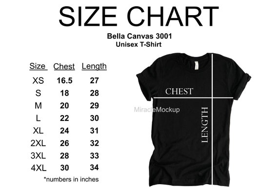 Editable Size Chart Tshirt Editable Templates Bella Canvas Size Chart  Template Clothing Size Chart Instant Download Shirt Sizing 