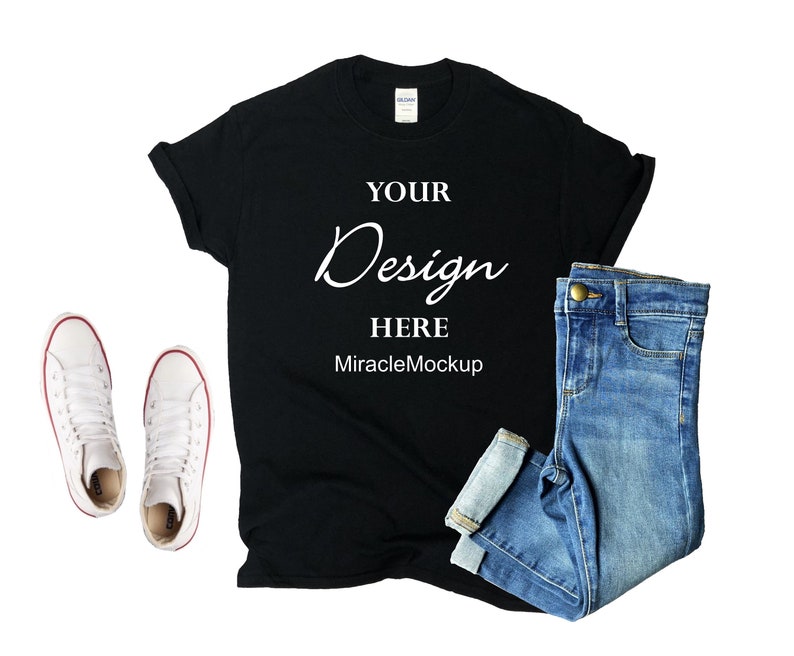 Download Black Gildan Mock up 2000 Mock-Up Gildan Mockup Flat Lay Jeans | Etsy