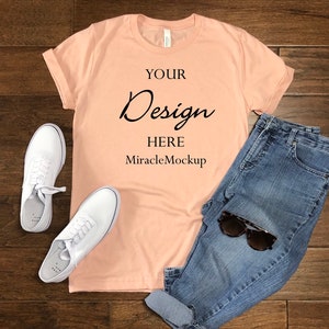 Heather Peach Bella Canvas 3001 Mock up Shirt Mockup Spring Summer Mockup Unisex Tee T-Shirt Design Template sm1