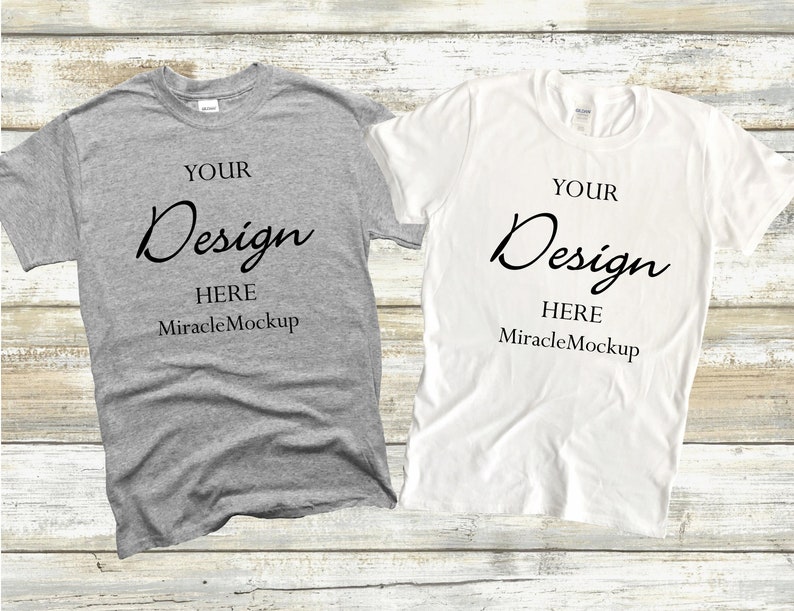 Download Sport Grey White Gildan Softstyle Mock up 64000 Shirt ...