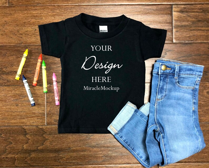 Download Kids Gildan Shirt Bundle Toddler Mock up Black White T ...