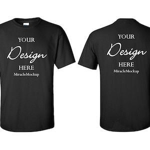 Front & Back Black Gildan Mock Up G500 Mock-Up White Background Gildan Mockup Men&#39;s Tee Shirt T-Shirt Design Template