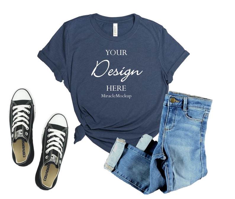 Download Heather Navy Bella Canvas 3001 Mockup Shirt Mock up Flat ...