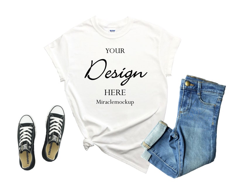 Download White Gildan 5000 Mock up Shirt Mock-Up Shoes Jeans Mockup ...
