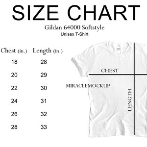 Größentabelle Gildan 64000 Softstyle Mockup Shirt Weiß TShirt Gildan Sizing Mock up Herren Unisex T-Shirt Design-Vorlage