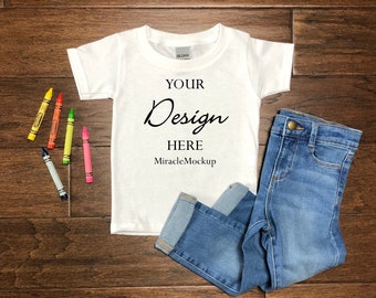 Kids White Gildan T-Shirt Mockup: Toddler Flat Lay (Digital Download)