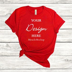 May include: Red t-shirt mockup with the text "YOUR Design HERE MiracleMockup" printed on the front.