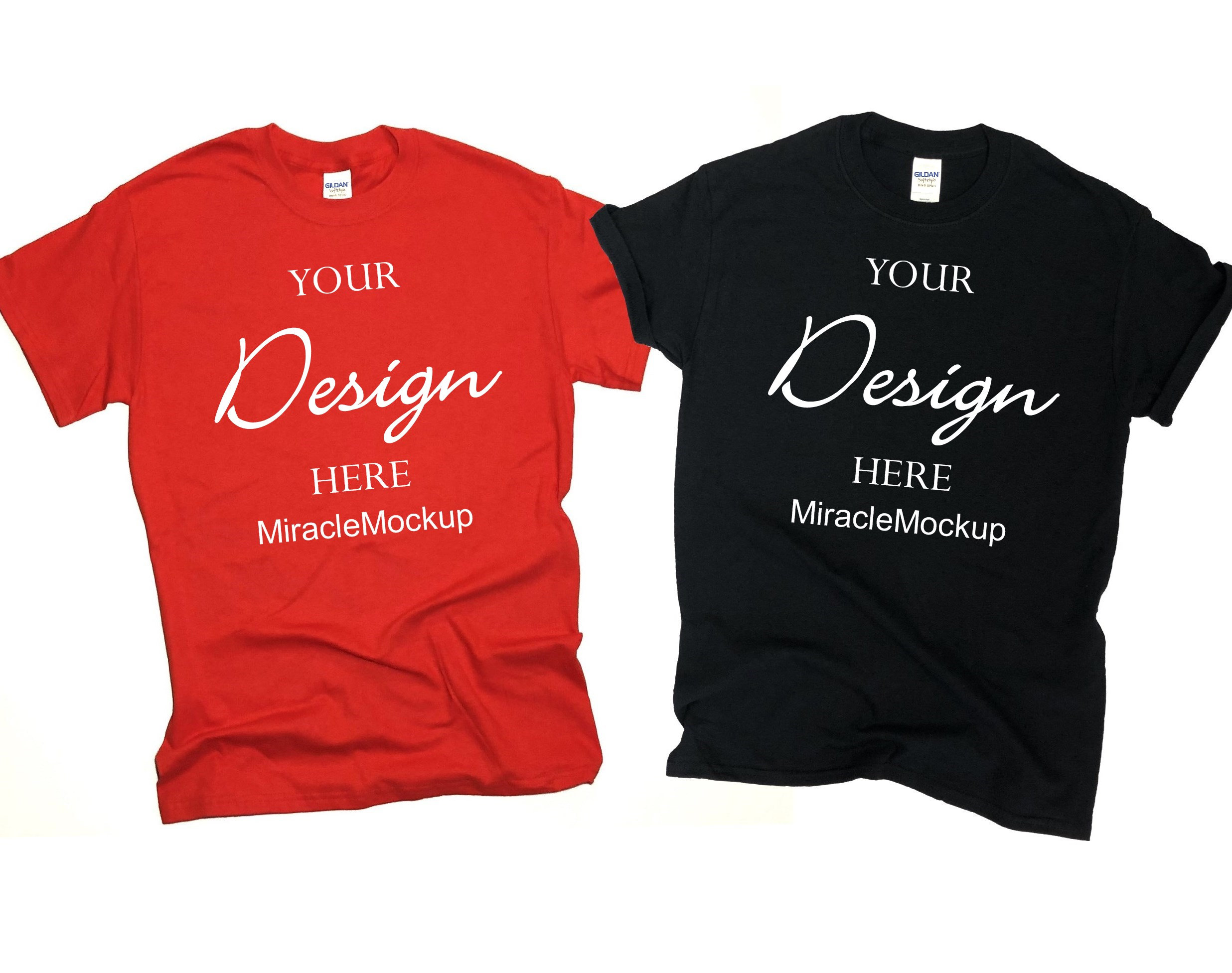 Gildan Softstyle Red \u0026 Black Mock up T 