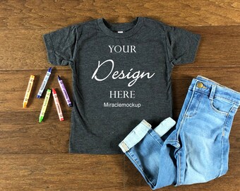 Heather Dark Grey Toddler T-Shirt Mockup: Bella Canvas (Digital Download)