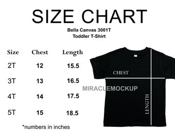 Bella Canvas 3001T Toddler T-Shirt Size Chart Mockup (Digital Download)
