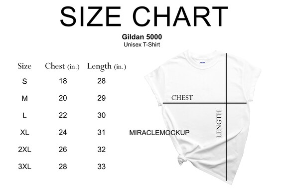 gildan 5000 unisex size chart