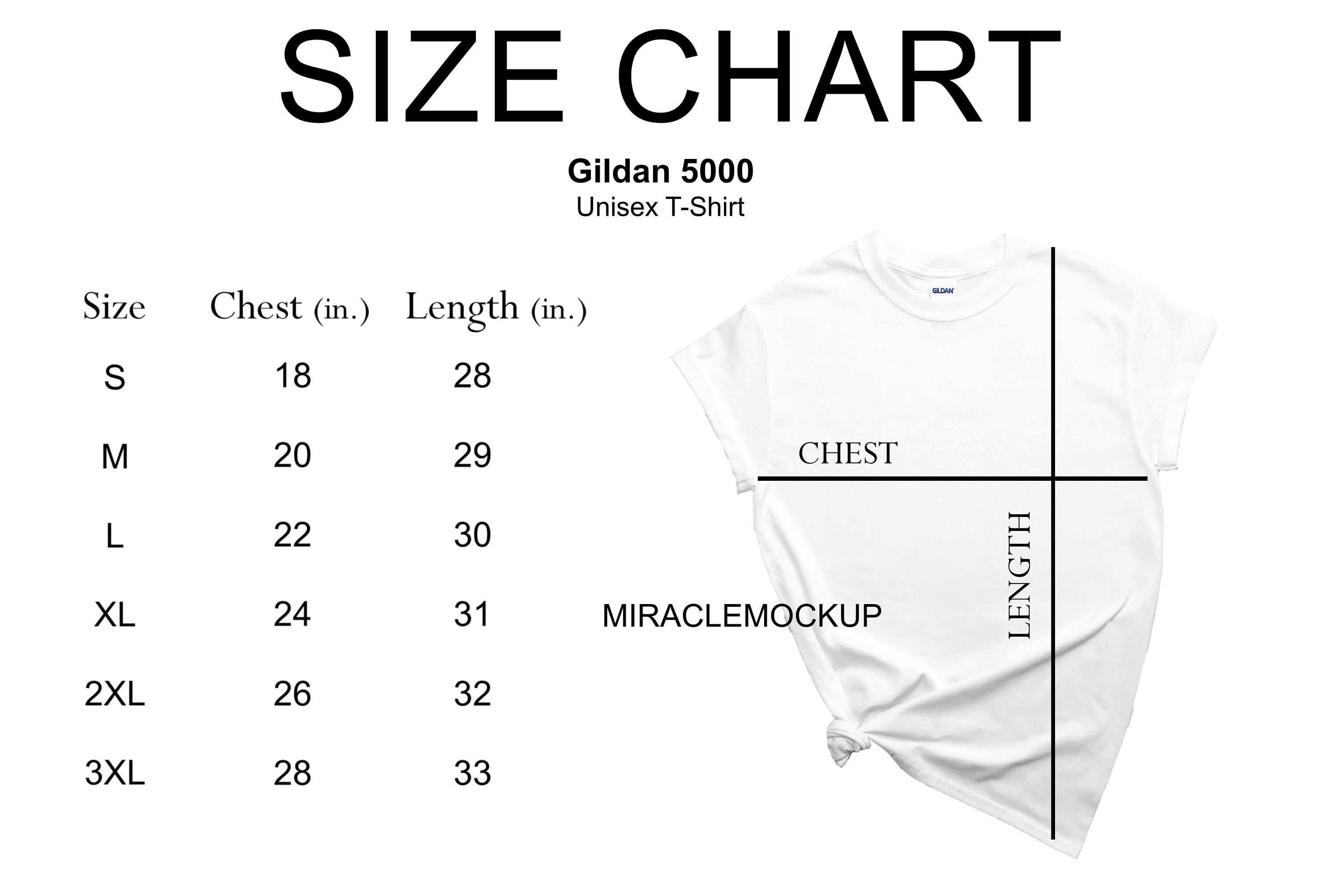Size Chart Gildan 5000 Mockup Shirt 