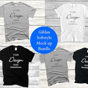 Gildan Softstyle Mock up Bundle T-Shirt 64000 Shirt Mockup White Black Sport Grey Shirt Summer Spring Wood Background Flat Lay Template kb6