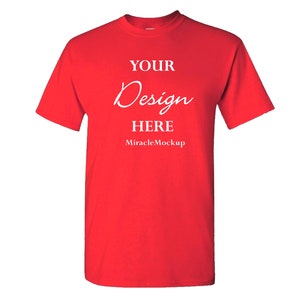 Red Gildan Mock Up G500  Mock-Up White background Mockup Tee Shirt Men&#39;s T-Shirt Design Template