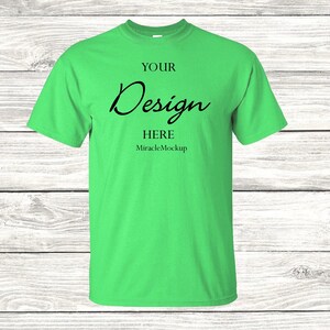 Mint Green Gildan 500 Mock Up Wood Background Mock-Up Gildan Mockup Tee Shirt T-Shirt Design Template