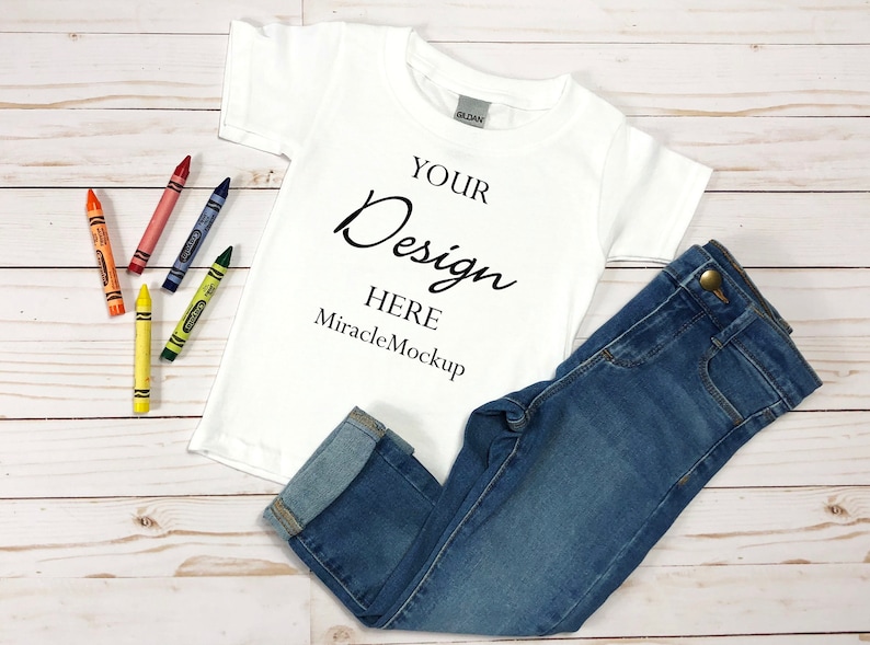 Kids White Gildan Mock up Toddler T-Shirt Toddler Shoes Jeans | Etsy