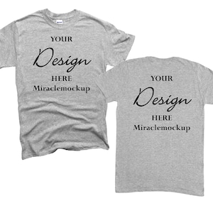 Front & Back Sport Grey Gildan 64000 Softstyle Mock up  Mock-Up White Background Gildan Mockup Men&#39;s Tee Shirt T-Shirt Design Template