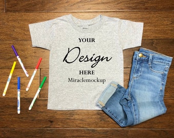 Kids Sport Grey T-Shirt Mockup: Toddler Flat Lay Template (Digital Download)