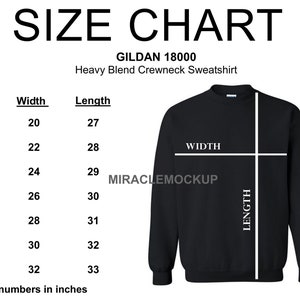 Gildan 18000 Size Chart Mockup Crewneck Sweatshirt Sizing Gildan Sweatshirt Mock up Sizes Template