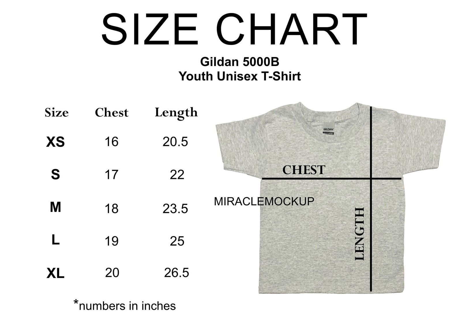 Size Chart Gildan 5000B Youth Mock up Shirt Youth Tshirt Sport - Etsy ...