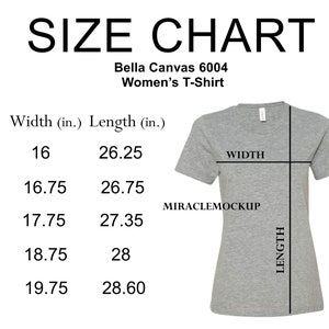 Bella Canvas 6004 Size Chart Mockup Tshirt, Women&#39;s Favorite Tee,  Sizing Bella Canvas, Women&#39;s Sizing, Grey Flat Lay Mock up Tee Size Chart