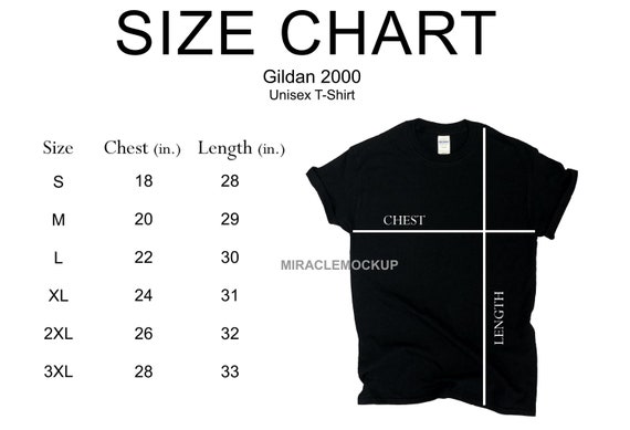 Size Chart Gildan 2000 Mock up Shirt White Background Heavy 