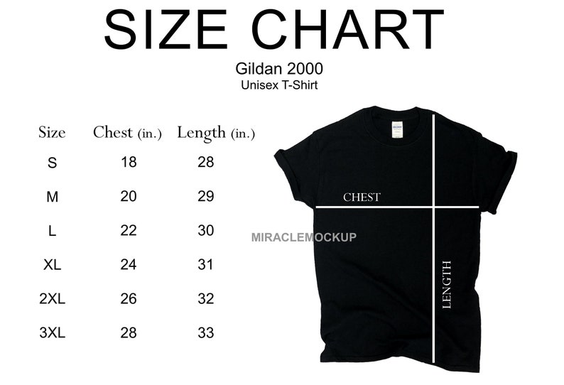 Download Size Chart Gildan 2000 Mock Up Shirt White Background Heavy | Etsy