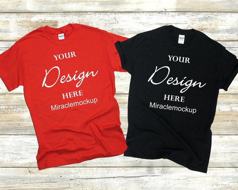 Download Gildan Softstyle Red & Black Mock up T-Shirt 64000 Mock up ...