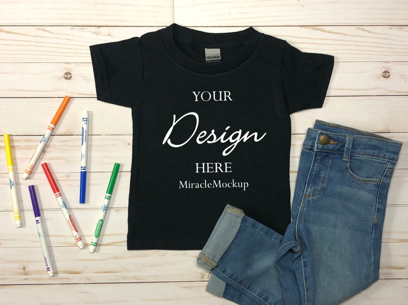 Download Kids Gildan Shirt Bundle Toddler Mock up Black White T ...