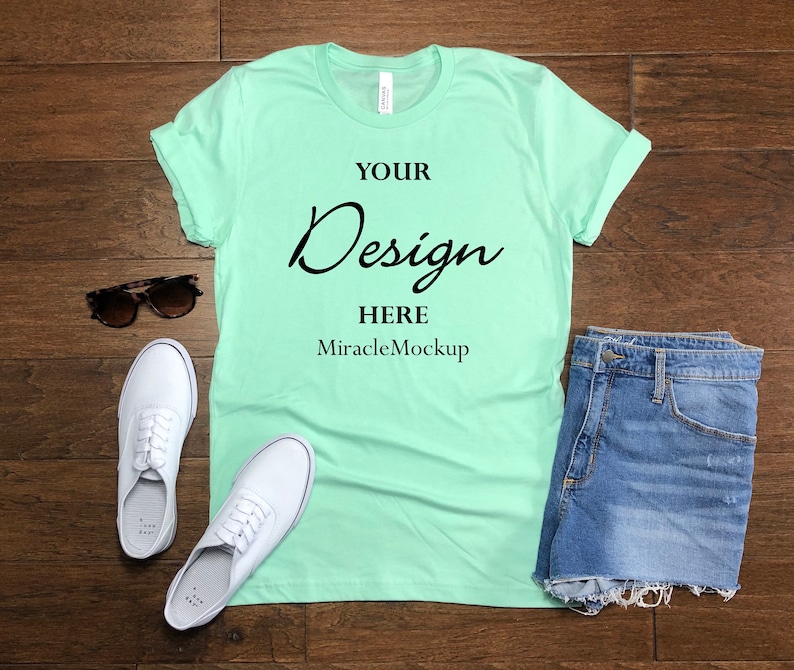 Download Bella Canvas 3001 Mint Green Mock up Shirt Mockup Spring ...