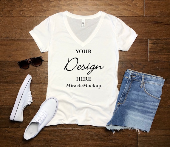 White V-neck T-shirt Mockup: Next Level 1540 Template (digital