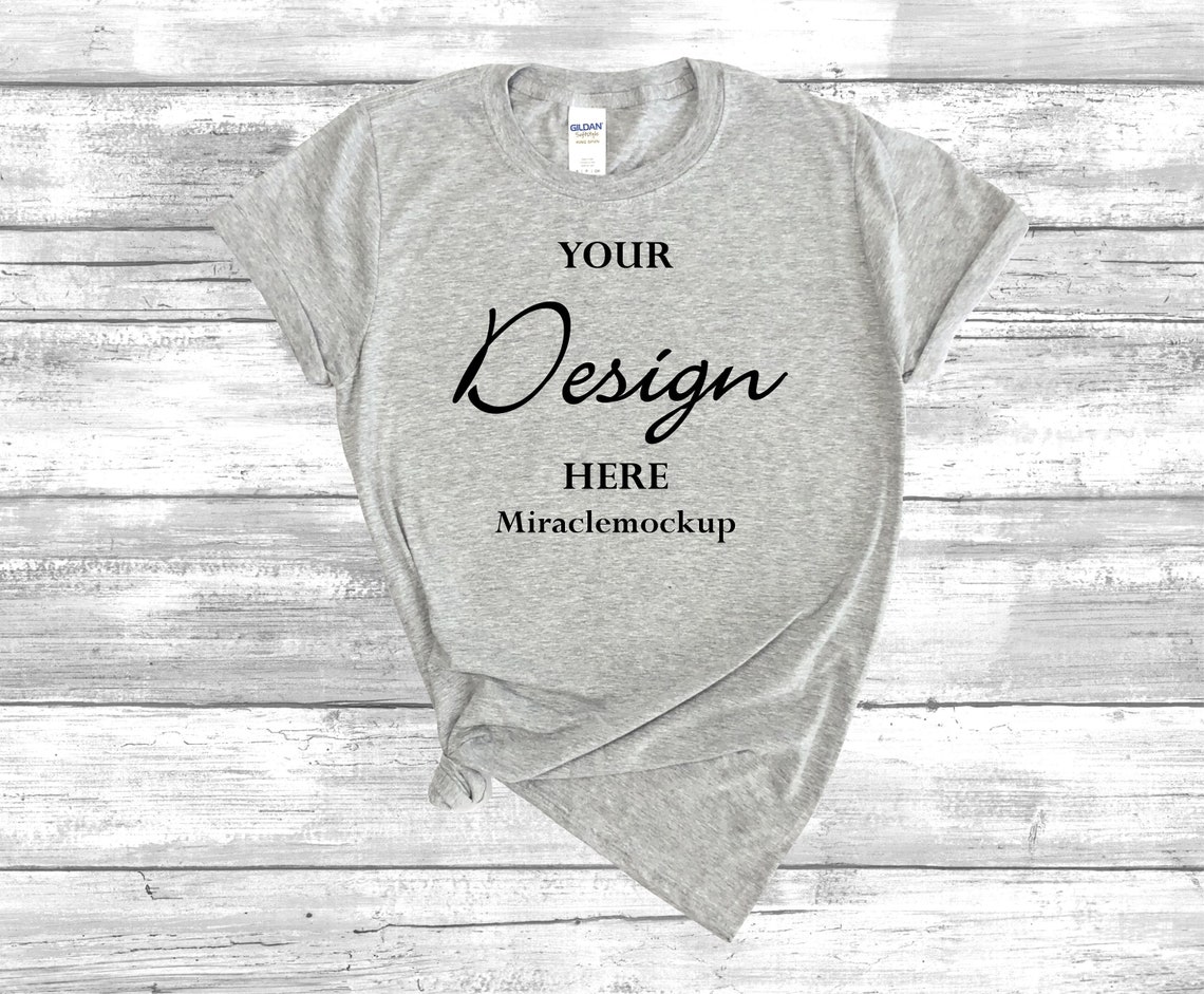 Gildan Softstyle Sport Grey Mock up Shirt 64000 Mock-up Wood | Etsy