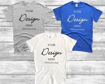 Gildan 5000 T-Shirt Mockup: Sport Grey, Royal, White (Digital Download)