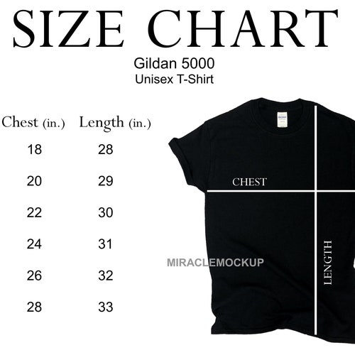 Size Chart Gildan 5000 Mock up Shirt White Background Gildan - Etsy