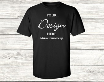 Svart Gildan T-shirt Mockup, Unisex T-shirt Designmall (Digital Nedladdning)