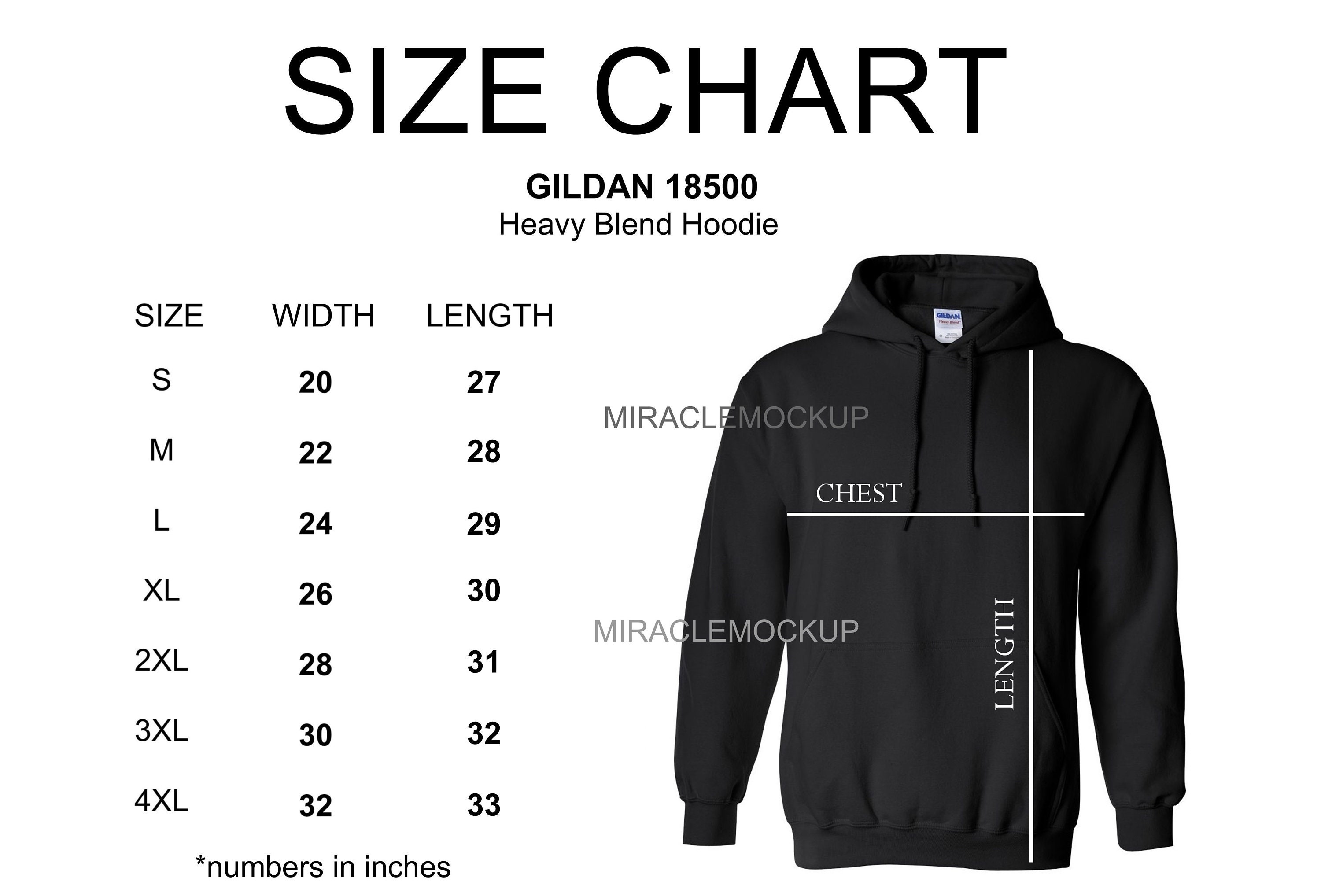 Gildan 18500 Size Chart Mockup Heavy Blend Hoodie Sizing Hooded