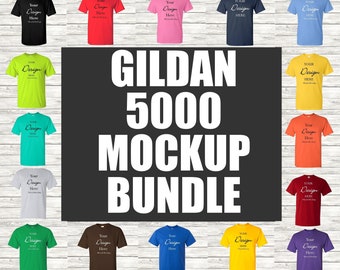 Gildan Mockup Bundle Gildan 5000 Mock up Wood Background Mock-up Men&#39;s Unisex Design Template