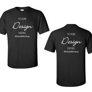 Front & Back Black Gildan 2000 Mockup T-Shirt Heavy Cotton White Background Gildan Mockup Men&#39;s Tee Shirt T-Shirt Design Template