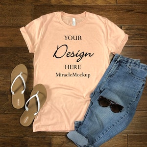 Heather Peach Bella Canvas 3001 Mock up Shirt Mockup Spring Summer Peach Mockup Unisex Tee T-Shirt Design Template sm2
