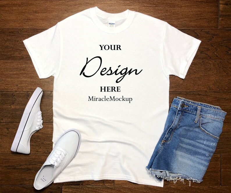 Download White Gildan Softstyle Mock Up 64000 Shirt Mock-Up Gildan ...