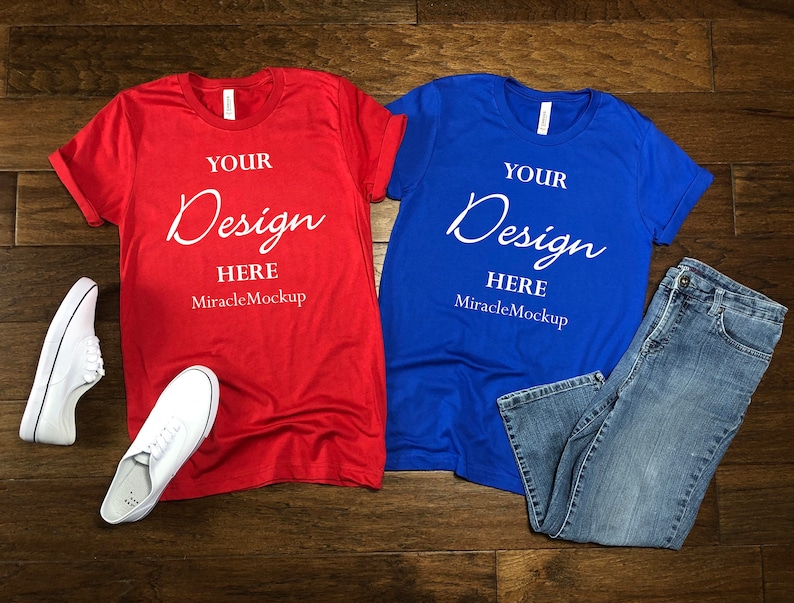 Download Bella Canvas 3001 Red True Royal Blue Mock up Shirt ...