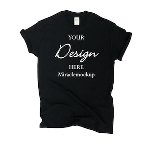 Black Gildan Softstyle Mockup T-Shirt Gildan 64000 Mock up Flat Lay White Background Men&#39;s Tee Shirt T-Shirt Template hf5