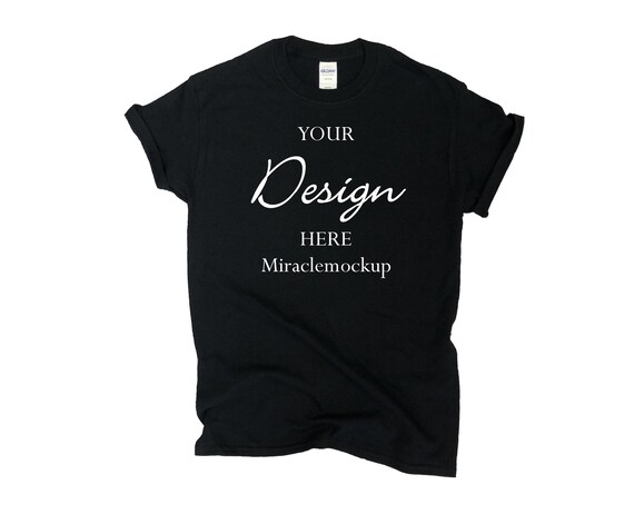 Black Gildan Softstyle Mockup T-Shirt Gildan 64000 Mock up Flat Lay White Background Men's Tee Shirt T-Shirt Template hf5