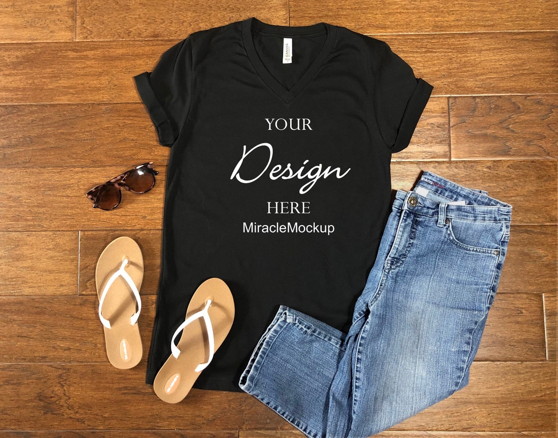 Download Bella Canvas Black Mock Up Shirt 3005 V-Neck Unisex Men's | Etsy