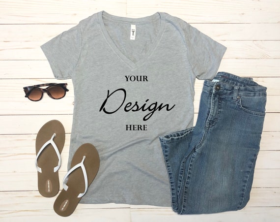 Download Next Level 1540 Heather Gray Mock Up V Neck T Shirt Ideal V Etsy