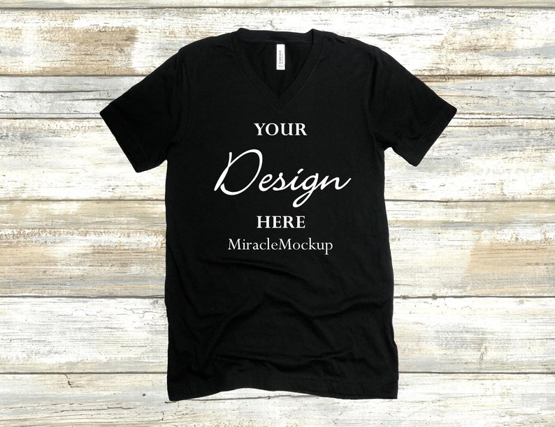 Download Bella Canvas 3005 Black Mock up Shirt V-Neck Unisex Men's ...