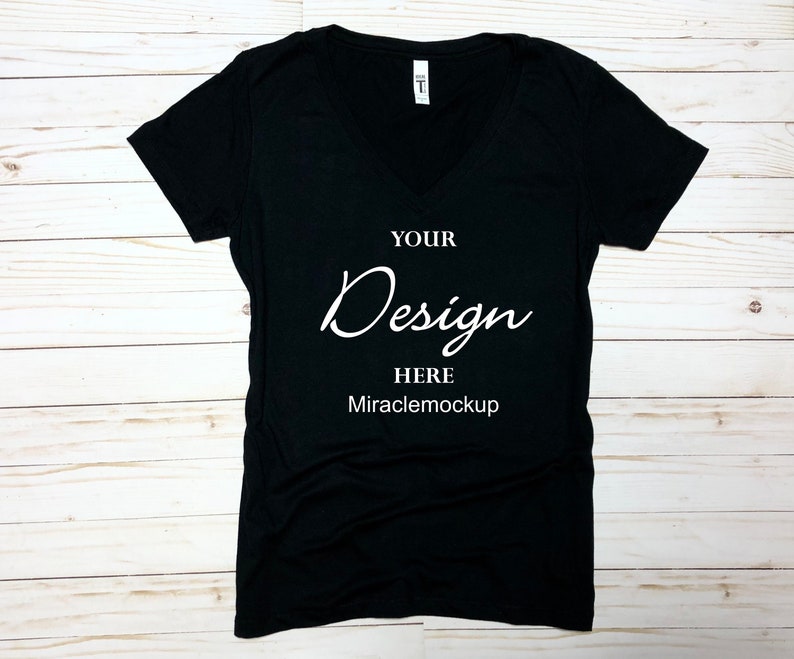 Download Next Level 1540 Black Mock Up V-Neck T-Shirt Ideal V Mock ...